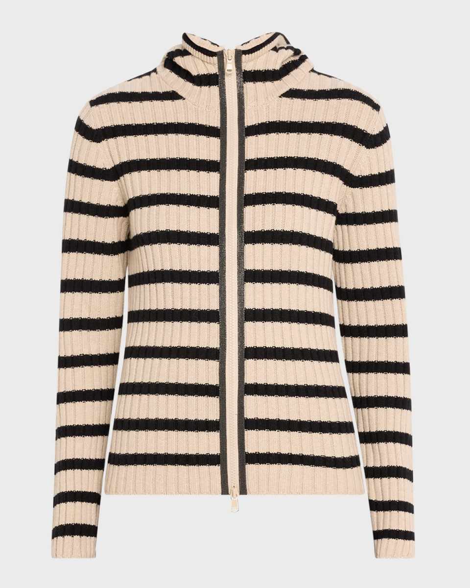 Cashmere Striped Zip-Up Cardigan